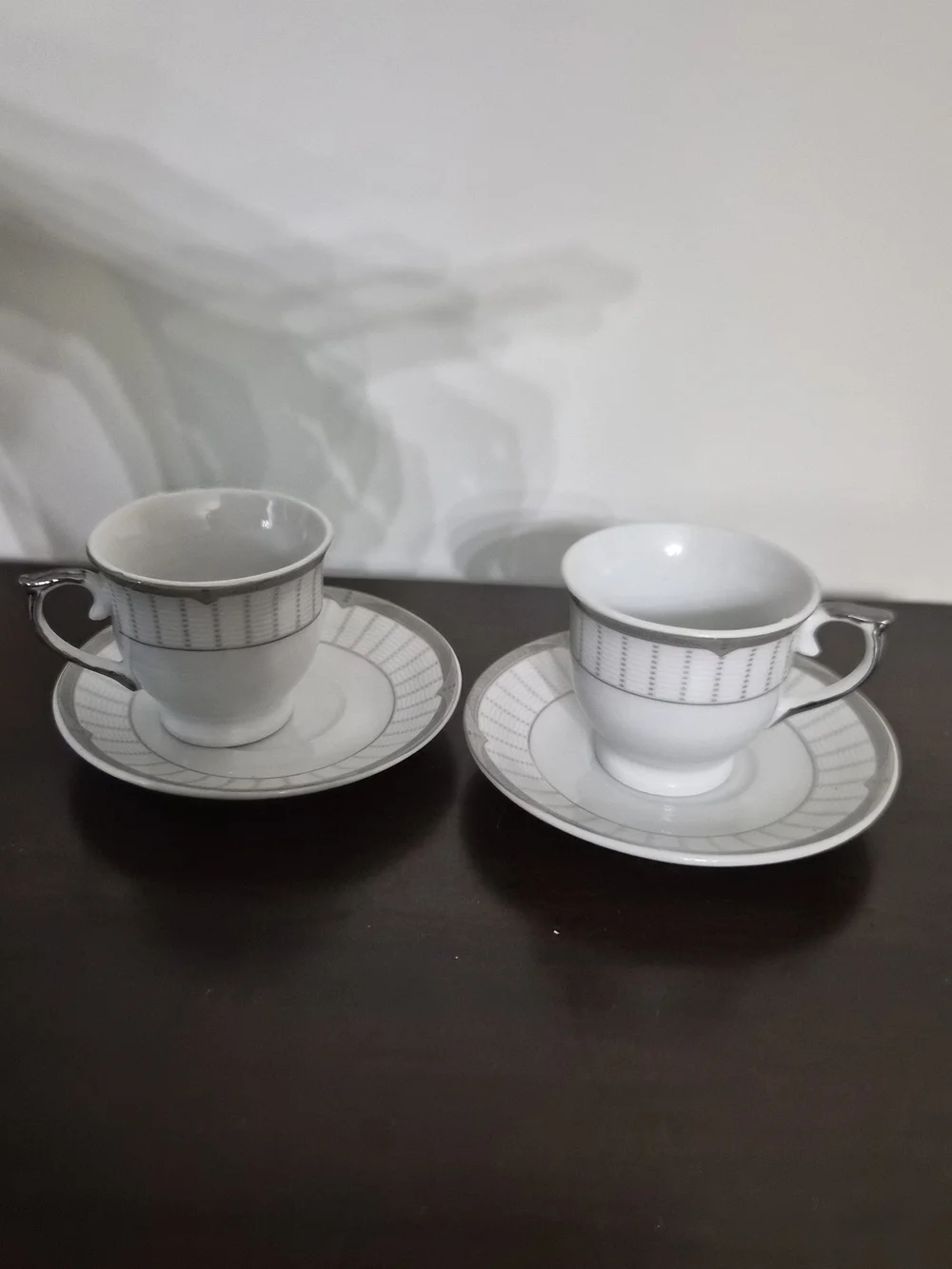 D'Lusso Design Cappuccino Cup & Saucer Set – Set of 2 – White with Silver Trim
